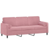 Sofá 3 lugares c/ almofadas decorativas 180 cm veludo rosa 3