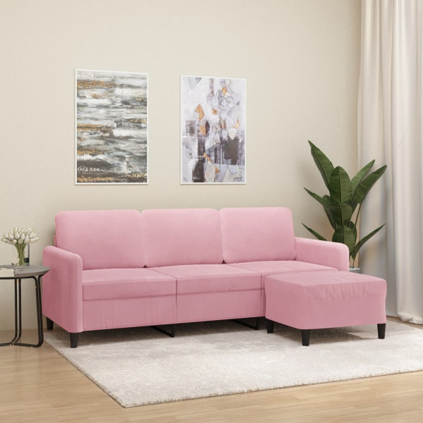 Sofá de 3 plazas con taburete de terciopelo rosa180 cm D