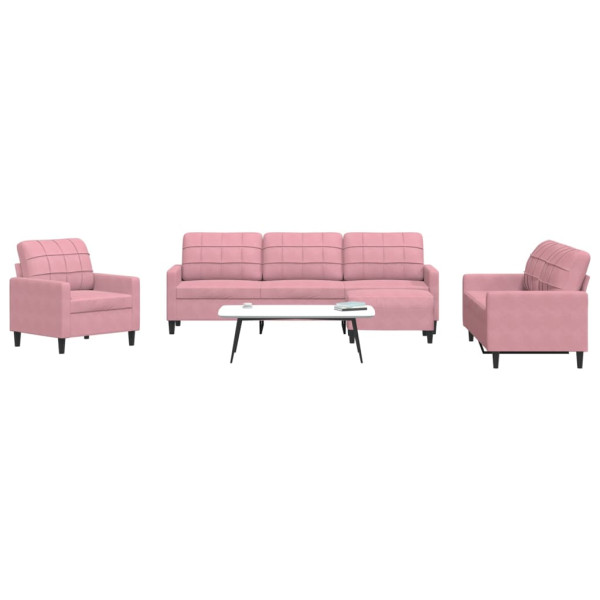 4 pcs conjunto de sofás com almofadões veludo rosa D