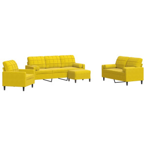 4 pcs conjunto de sofás com almofadões e rolos veludo amarelo H