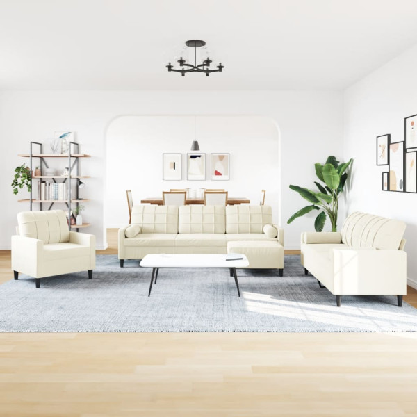 Juego de sofás con cojines 4 piezas terciopelo crema M 3