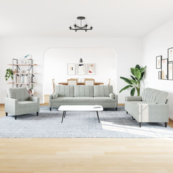 Juego de sofás con cojines 3 piezas terciopelo gris claro M 3