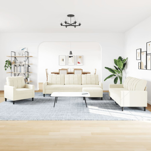 4 pcs conjunto de sofás com almofadões veludo cor creme M 3