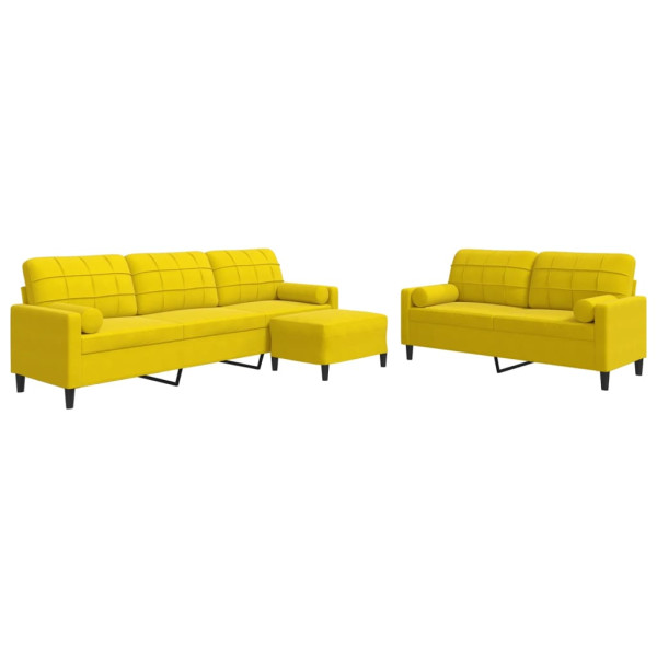 3 pcs conjunto de sofás com almofadões e rolos veludo amarelo M 2