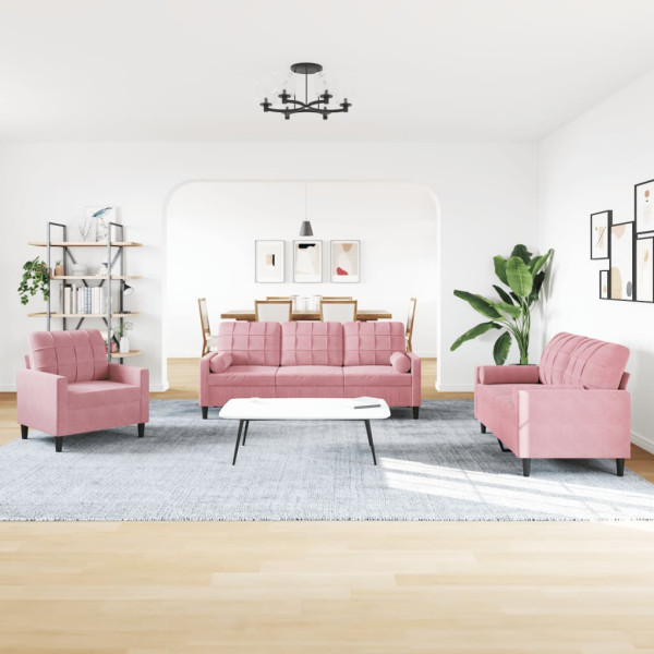 4 pcs conjunto de sofás com almofadões e rolos veludo rosa M 3