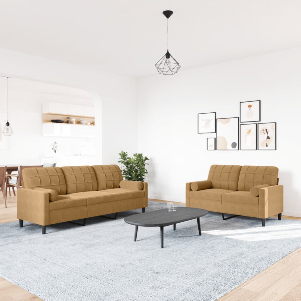 Juego de sofás con cojines 2 piezas terciopelo marrón M 3