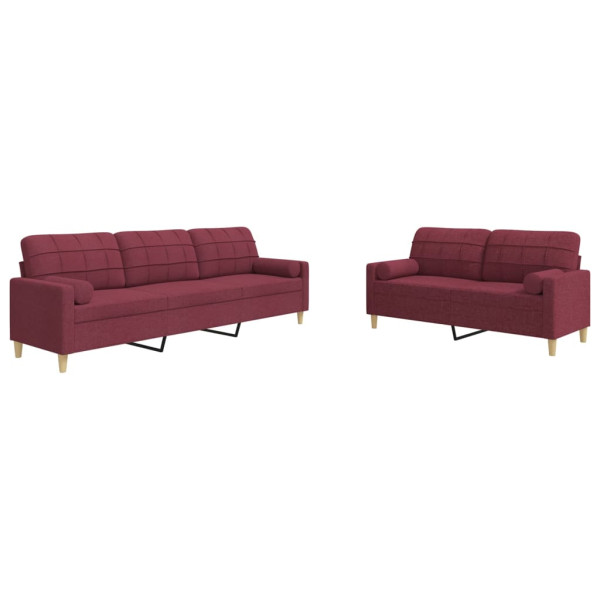 2 pcs conjunto de sofás com almofadas tecido vermelho-tinto M 2