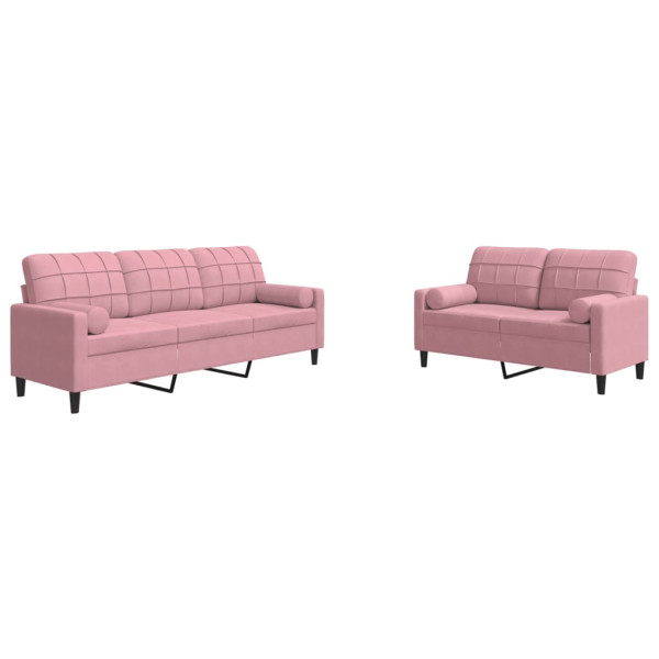 2 pcs conjunto de sofás com almofadões e rolos veludo rosa M 2