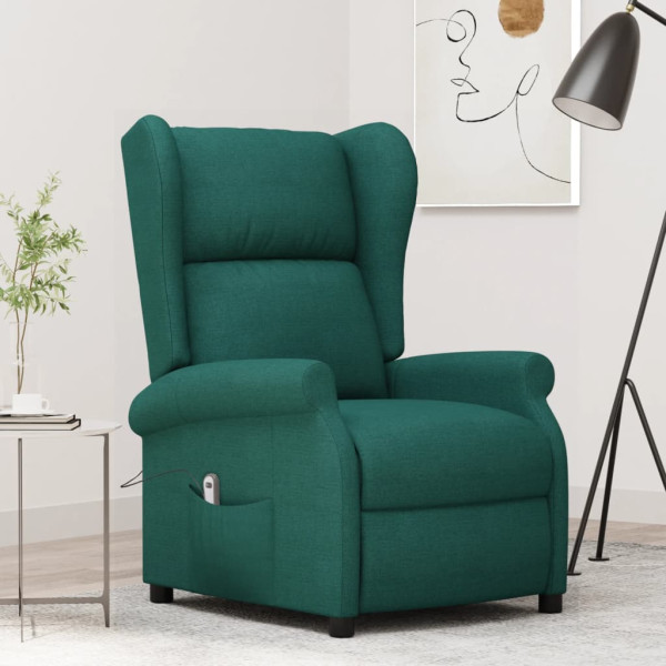Sillón orejero reclinable eléctrico de tela verde oscuro D