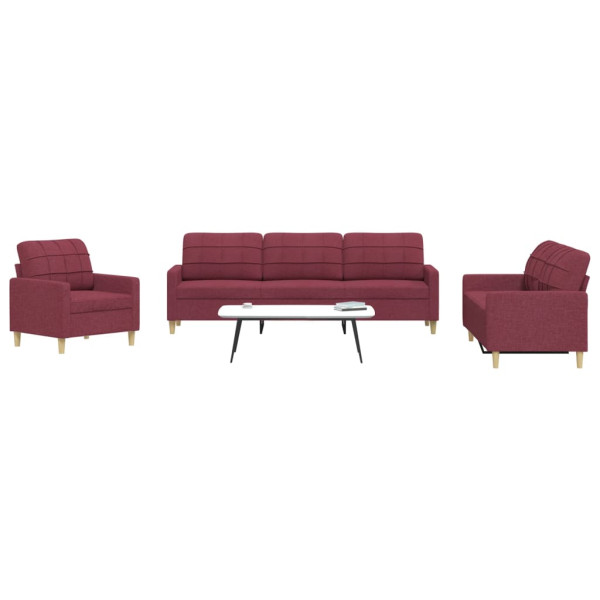 3 pcs conjunto de sofás tecido vermelho-tinto D