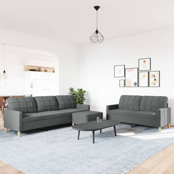 3 pcs conjunto de sofás com apoio de pés tecido cinzento-escuro M 3