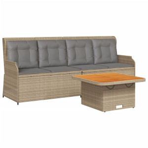 Set muebles de jardín 3 piezas y cojines ratán sintético beige H
