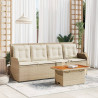 Set muebles de jardín 3 piezas y cojines ratán sintético beige 1