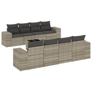 Set muebles jardín 9 pzas y cojines ratán sintético gris claro H