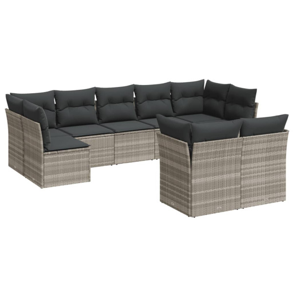 Set muebles jardín 9 pzas y cojines ratán sintético gris claro M 2