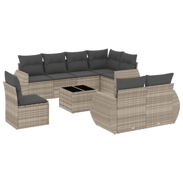 Set muebles jardín 9 pzas y cojines ratán sintético gris claro M 2