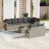 Set muebles jardín 9 pzas y cojines ratán sintético gris claro 1