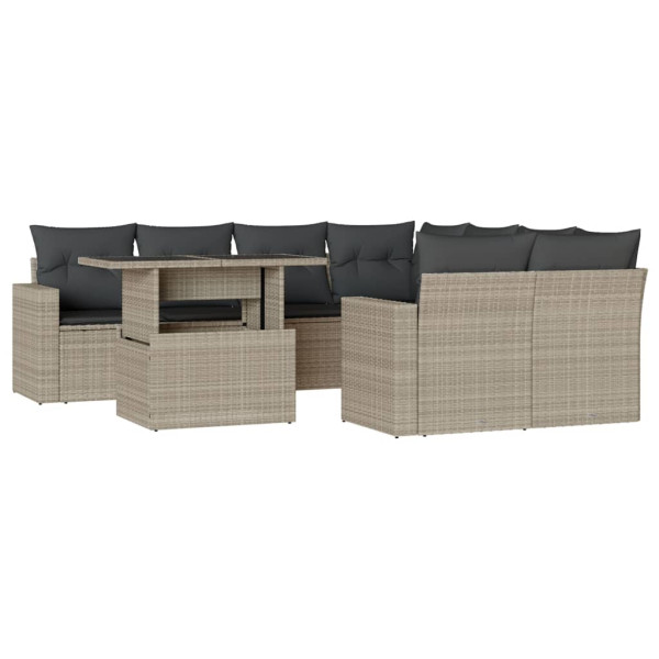 Set muebles jardín 9 pzas y cojines ratán sintético gris claro M 2