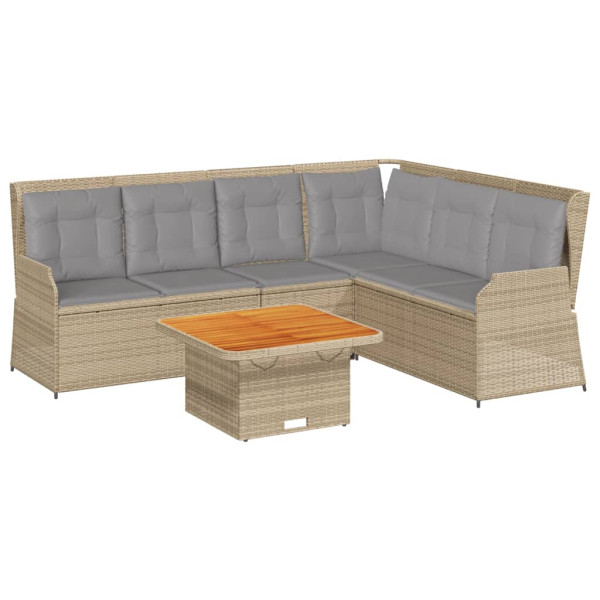 Conjunto de móveis de jardim 5 pcs com almofadas de rattan sintético bege M 2