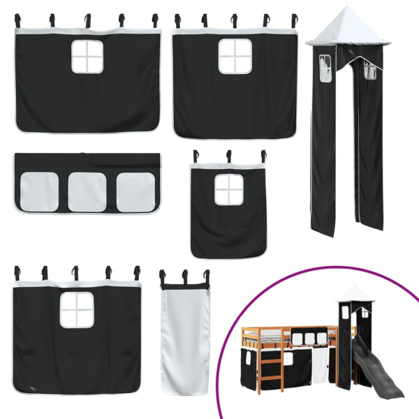 Cama alta niños con torre madera pino blanco negro 80x200 cm M 5