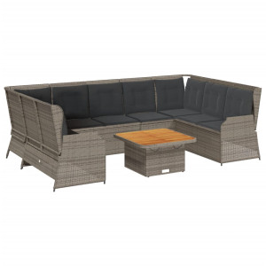 Set de muebles de jardín 7 pzas y cojines ratán sintético gris H