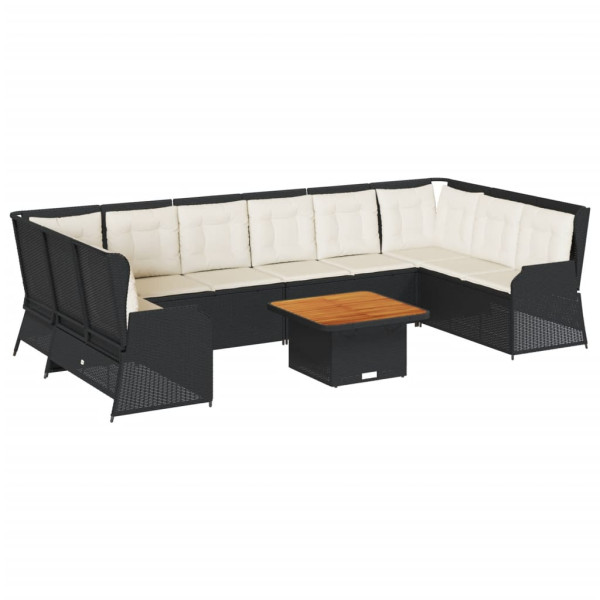 Set de muebles de jardín y cojines 7 pzas ratán sintético negro M 2