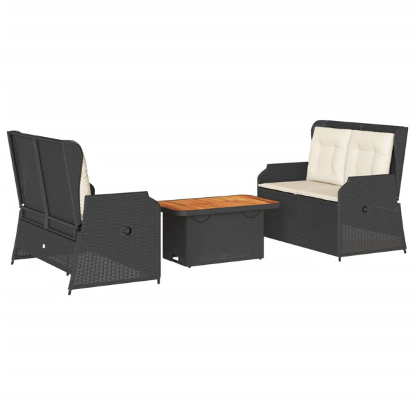 Set de muebles de jardín 3 pzas y cojines ratán sintético negro M 2