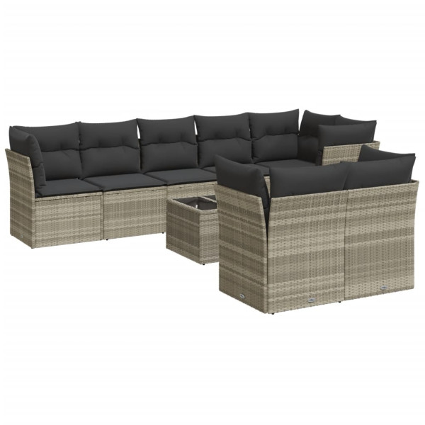 Set muebles jardín 9 pzas y cojines ratán sintético gris claro M 2