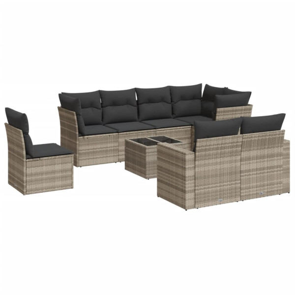 Set muebles jardín 9 pzas y cojines ratán sintético gris claro M 2