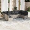 Set muebles jardín 9 pzas y cojines ratán sintético gris claro 1