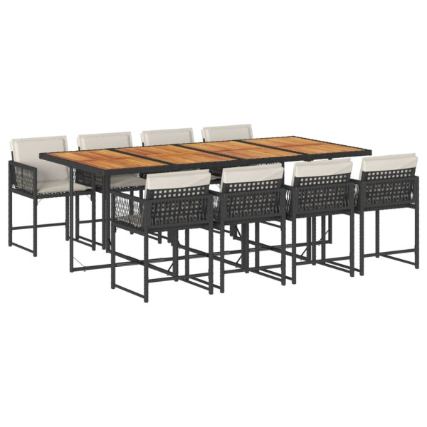 Set de comedor de jardín 9 pzas y cojines ratán sintético negro M 2