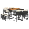 Set de comedor de jardín 9 pzas y cojines ratán sintético negro 2