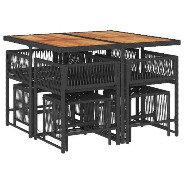 Set de comedor de jardín 9 pzas y cojines ratán sintético negro M 3