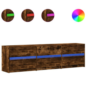 Mueble de TV LED madera ingeniería roble ahumado 180x34x50 cm H