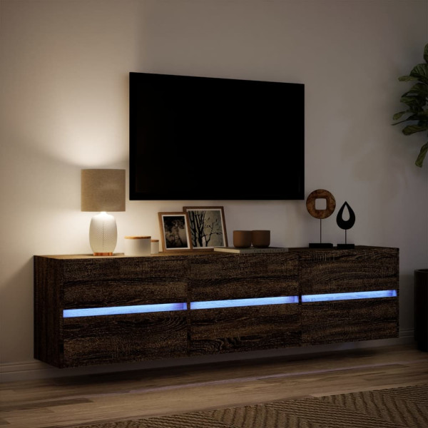 Mueble de TV de pared con LED marrón roble 180x31x45 cm M 5