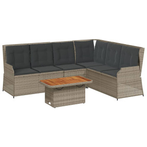 Set de muebles de jardín 5 pzas y cojines ratán sintético gris H