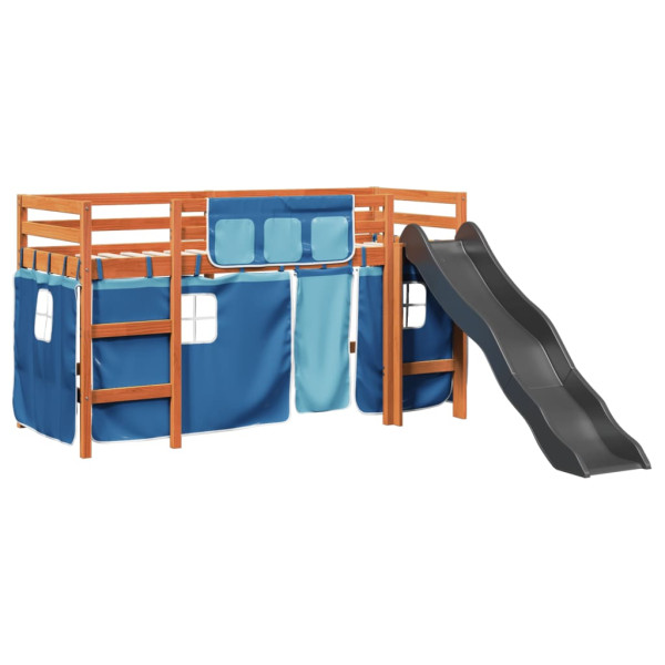 Cama alta para niños con cortinas madera pino azul 80x200 cm M 2