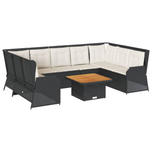 Set de muebles de jardín y cojines 7 pzas ratán sintético negro H