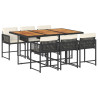 Set de comedor de jardín 7 pzas y cojines ratán sintético negro 2