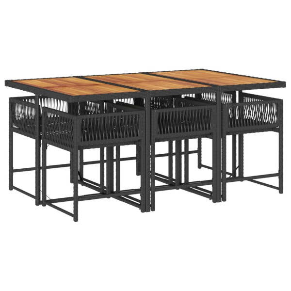 Set de comedor de jardín 7 pzas y cojines ratán sintético negro M 3