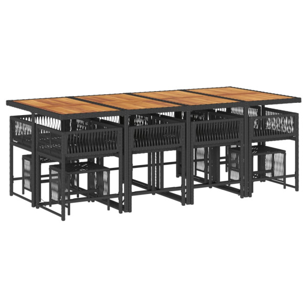 Set comedor de jardín con cojines 13 pzas ratán sintético negro M 3