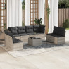 Set muebles jardín 9 pzas y cojines ratán sintético gris claro 1