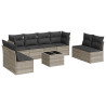 Set muebles jardín 9 pzas y cojines ratán sintético gris claro 2