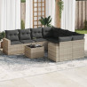 Set muebles jardín 9 pzas y cojines ratán sintético gris claro 1