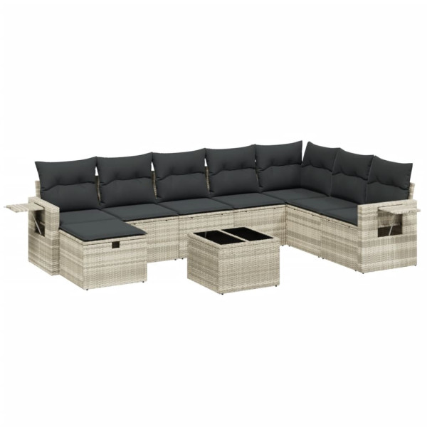 Set muebles jardín 9 pzas y cojines ratán sintético gris claro M 2