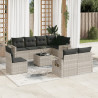 Set muebles jardín 9 pzas y cojines ratán sintético gris claro 1