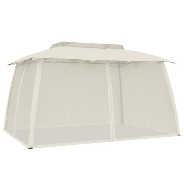 Gazebo c/ teto duplo/paredes de malha 3.93x2.93 m aço creme M 5