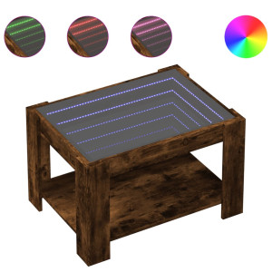 Mesa de centro y LED madera ingeniería roble ahumado 73x53x45cm H