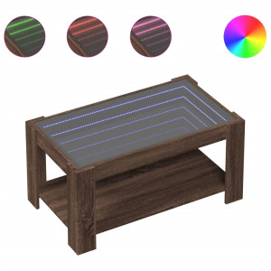 Mesa de centro y LED madera ingeniería marrón roble 93x53x45 cm H