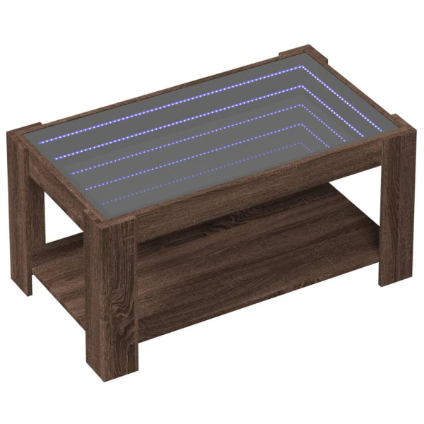Mesa de centro y LED madera ingeniería marrón roble 93x53x45 cm M 3
